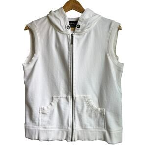 Norma Kamali White Sleeveless Zip Hoodie Vest Size L